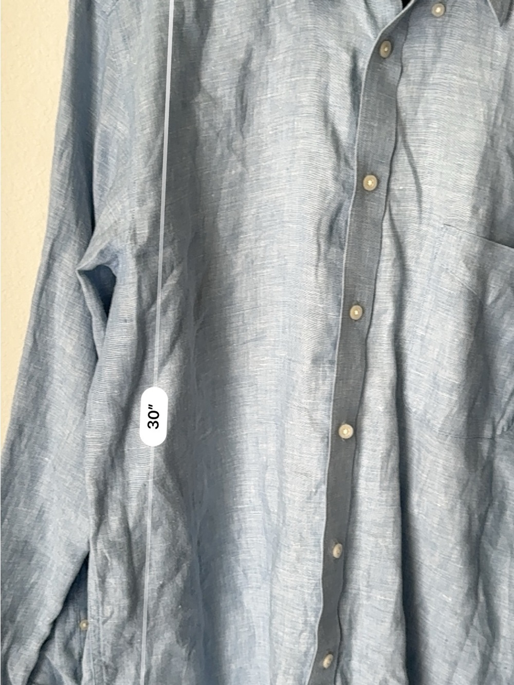 Alan Flusser Light Blue Linen‎ Button-Down Shirt - Picture 4 of 5